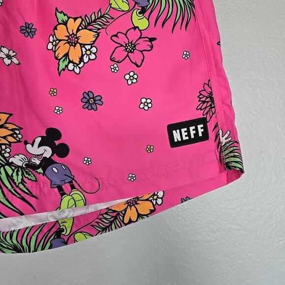 Disney Neff Mickey Mouse Mens Pink Small Drawstring Swim Shorts - Picture 2 of 9